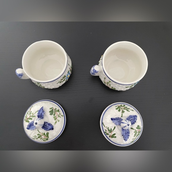 Vintage  2 Piece Italy Floral Ceramica Sugar Set White/Blue/Green/ Yellow. - Picture 5 of 6